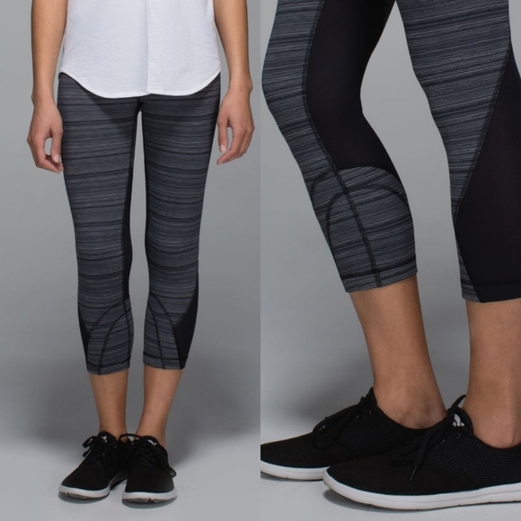lululemon athletica Pants - Lululemon Run Inspire Crop Stripe Black Deep Coal